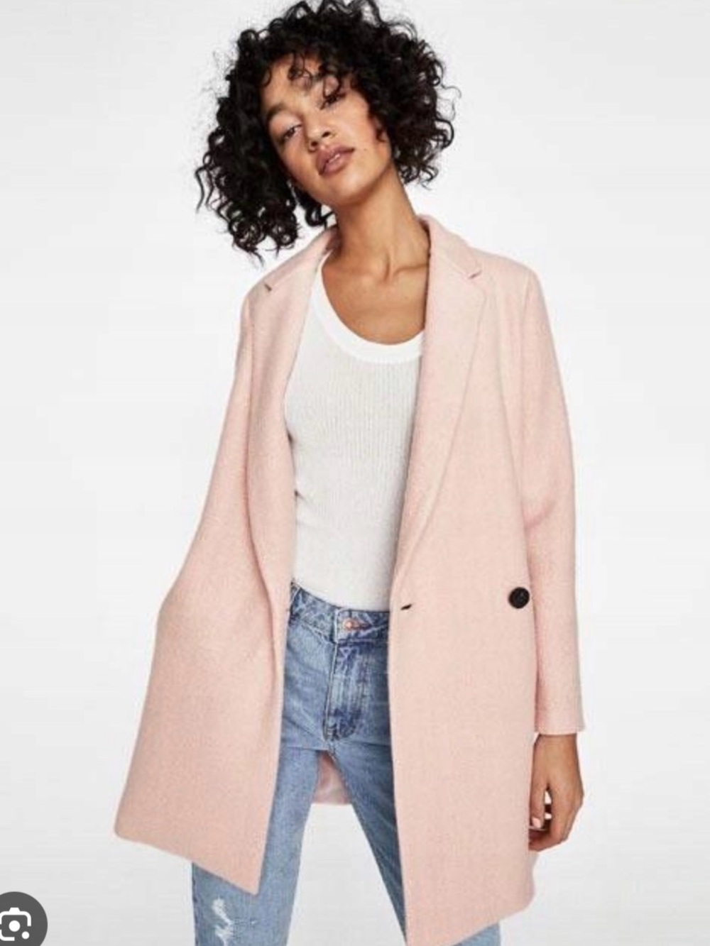 Zara Pale Pink Single-Button Wool-Blend Trench Coat